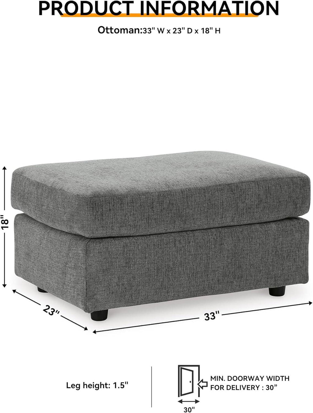 Stairatt Rectangular Gray Upholstered Ottoman Cushioned-2