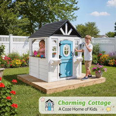 Natural Cedar Outdoor Kids Playhouse With Kitchenette-1