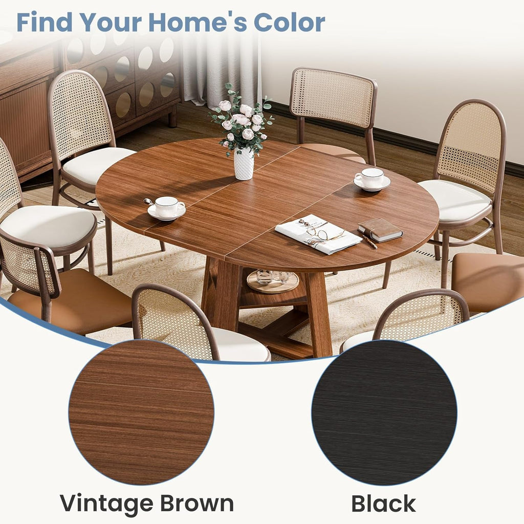 Chestnut Expandable Round Dining Table With Storage-3