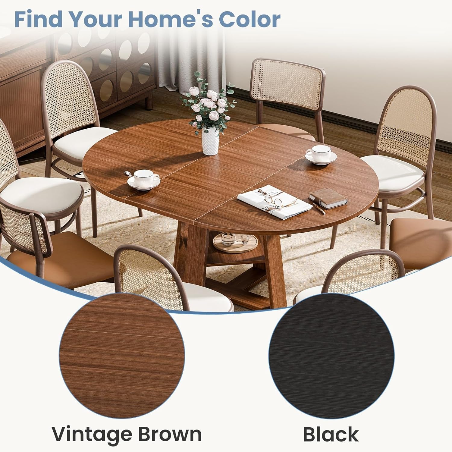 Chestnut Expandable Round Dining Table With Storage-3