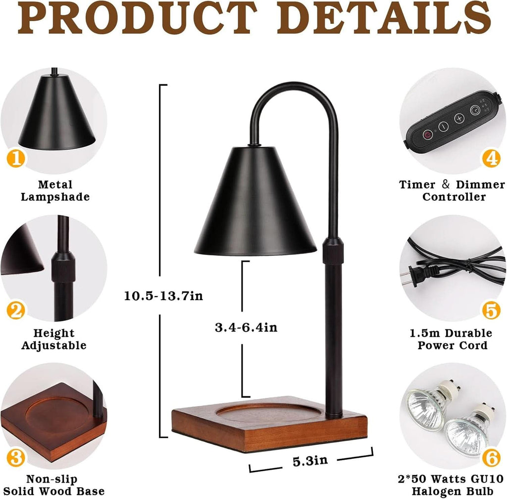 Elegant Black Illuminating Candle Warmer Lamp Timer