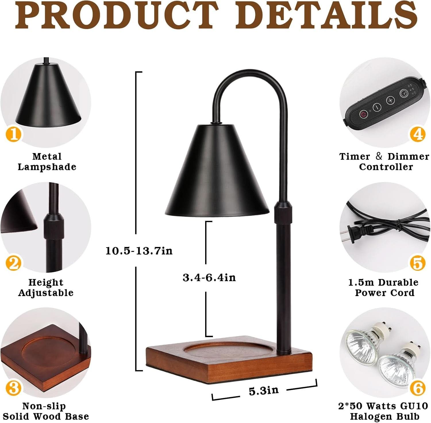 Elegant Black Illuminating Candle Warmer Lamp Timer
