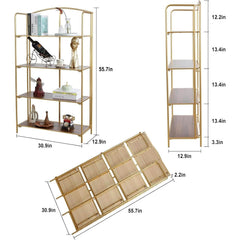 No Assembly Foldable Bookshelf 4 Tier Gold Bookcase-1