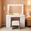 White Makeup Vanity With Illuminated Mirror Drawers-0