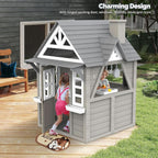 Gray Weatherproof Outdoor Wooden Playhouse With Sink-3