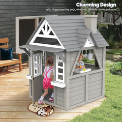 Gray Weatherproof Outdoor Wooden Playhouse With Sink-3