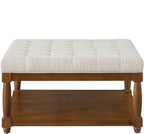 Ivory Upholstered Coffee Table With Hardwood Shelf-2