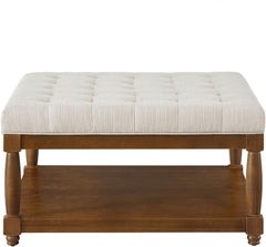 Ivory Upholstered Coffee Table With Hardwood Shelf-2
