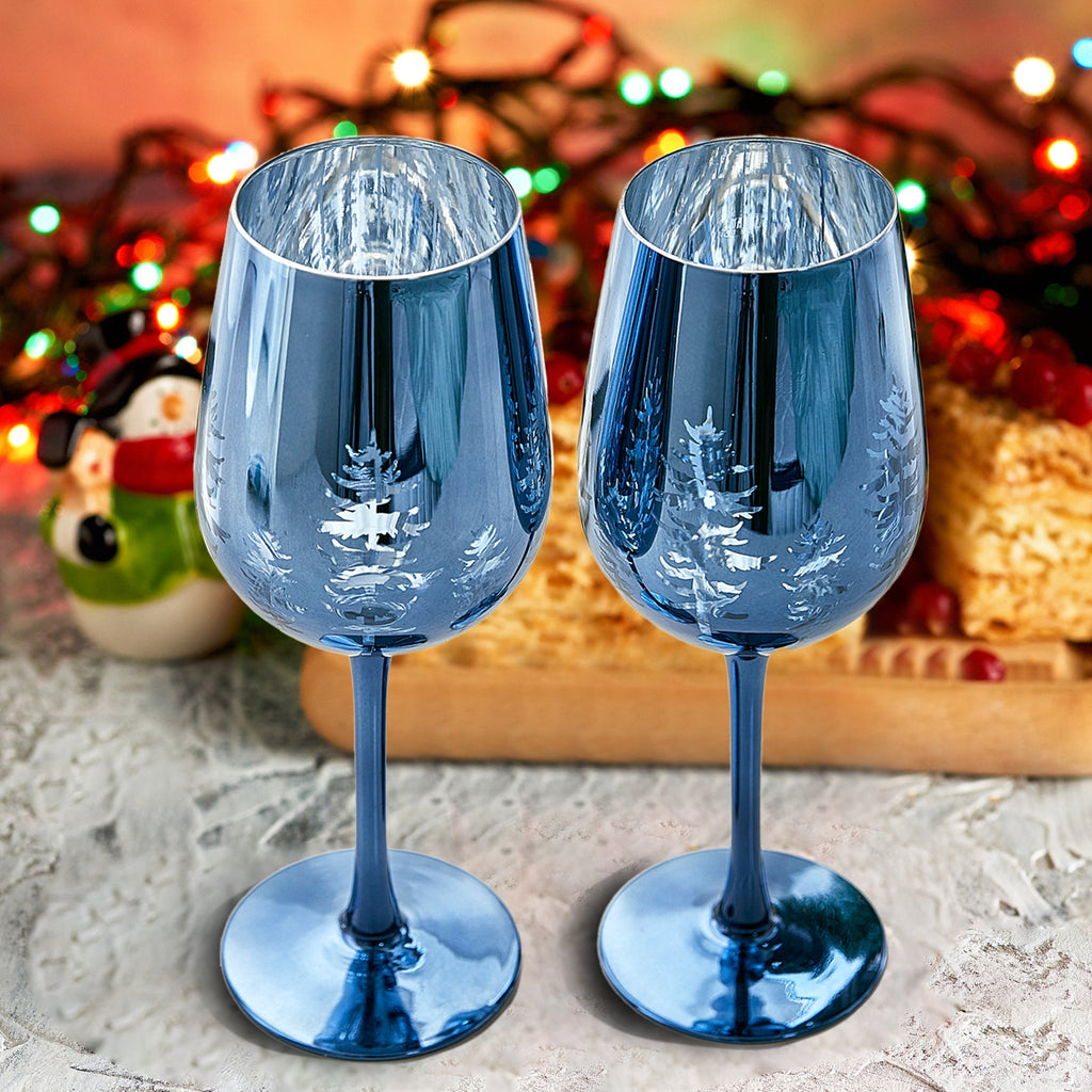 Crystal Christmas Tree Stemmed Wine & Water Glasses - Set of 2-1