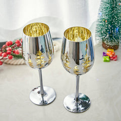 Crystal Christmas Tree Stemmed Wine & Water Glasses - Set of 2-2