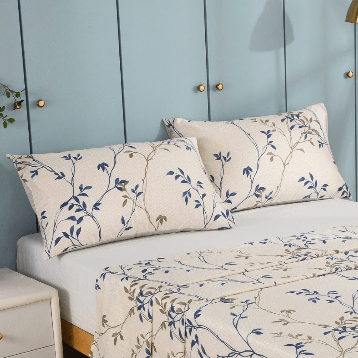 Tache Poplin Cotton Elegant Leaf Vine Cream Beige Fitted Sheet / Flat Sheet (JHW-842)-3