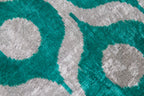 Handmade Velvet Throw Pillow - 16x16 Inches, Naturally Vegetable-Dyed, Premium Down Feather Insert - Teal and Beige Geometric Circle Design, Luxury Home Decor Accent