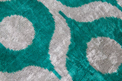 Handmade Velvet Throw Pillow - 16x16 Inches, Naturally Vegetable-Dyed, Premium Down Feather Insert - Teal and Beige Geometric Circle Design, Luxury Home Decor Accent