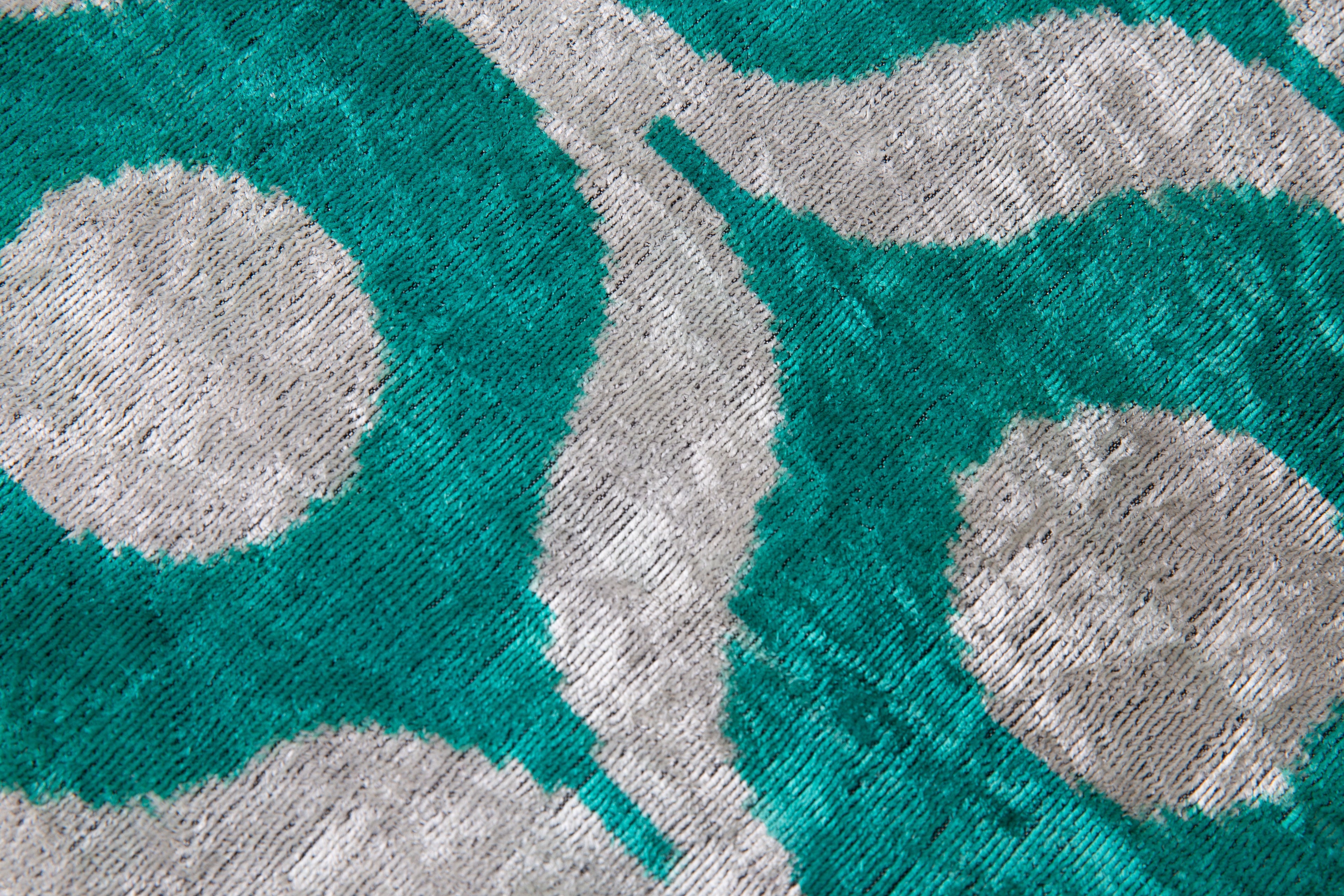 Handmade Velvet Throw Pillow - 16x16 Inches, Naturally Vegetable-Dyed, Premium Down Feather Insert - Teal and Beige Geometric Circle Design, Luxury Home Decor Accent