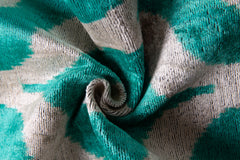 Handmade Velvet Throw Pillow - 16x16 Inches, Naturally Vegetable-Dyed, Premium Down Feather Insert - Teal and Beige Geometric Circle Design, Luxury Home Decor Accent