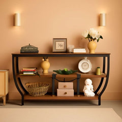 70.9 Inch Rustic Industrial Sofa Table Storage Shelves-0