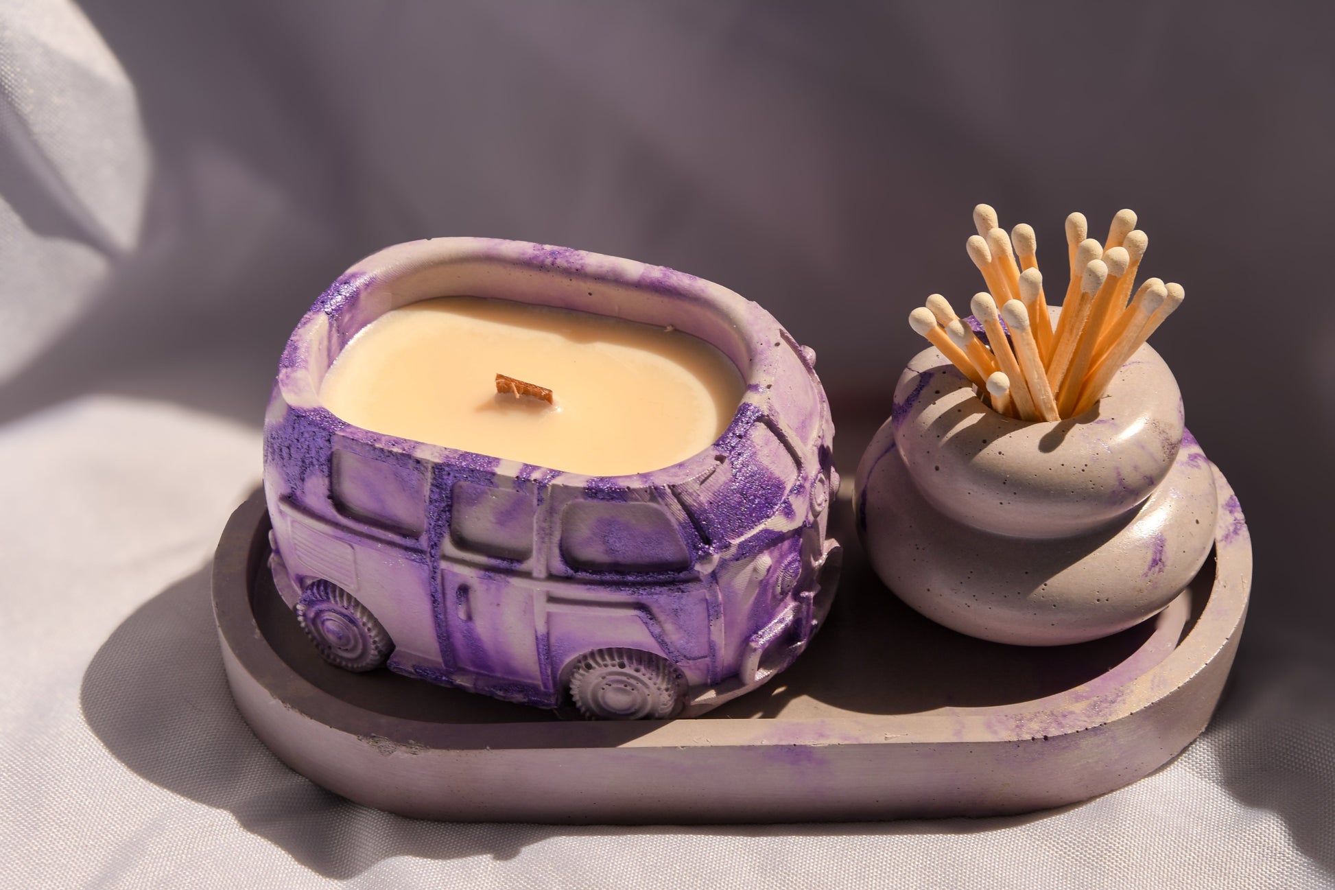 Lavender Concrete Candle Bundle Set – Mix & Match | Tray + 2 Small Items-3