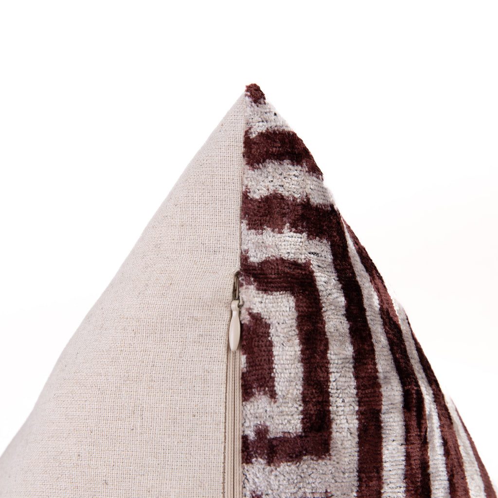 Handmade Velvet Throw Pillow - 16x24 Inches, Naturally Vegetable-Dyed, Premium Down Feather Insert - Brown and Beige Geometric Square Design, Luxury Home Decor Accent
