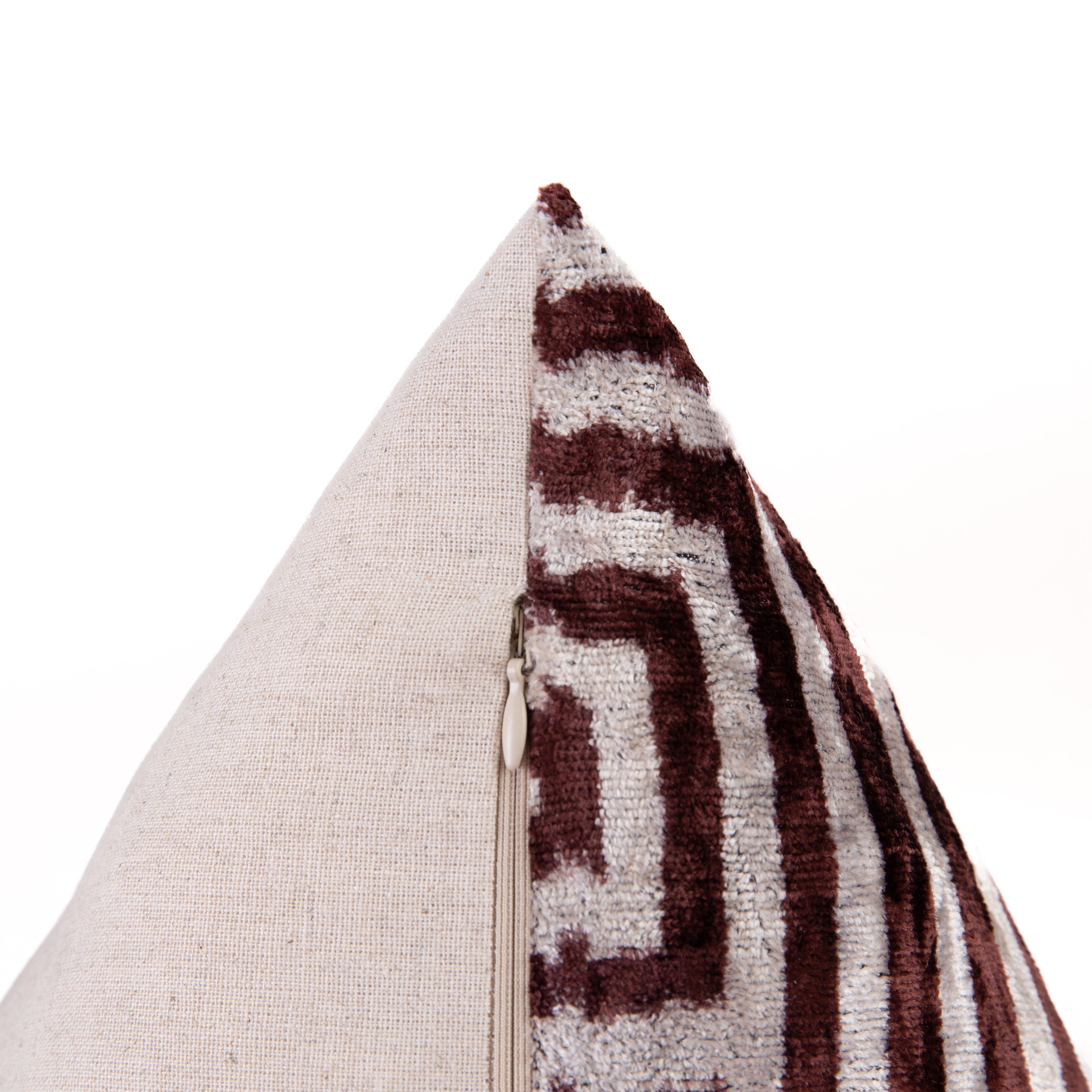 Handmade Velvet Throw Pillow - 16x24 Inches, Naturally Vegetable-Dyed, Premium Down Feather Insert - Brown and Beige Geometric Square Design, Luxury Home Decor Accent