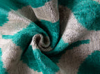 Handmade Velvet Throw Pillow - 16x24 Inches, Naturally Vegetable-Dyed, Premium Down Feather Insert - Teal and Beige Geometric Design, Luxury Home Decor Accent