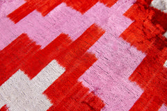 Handmade Velvet Throw Pillow - 16x24 Inches, Naturally Vegetable-Dyed, Premium Down Feather Insert - Red, Pink, and Beige Abstract Geometric Design, Luxury Home Decor Accent