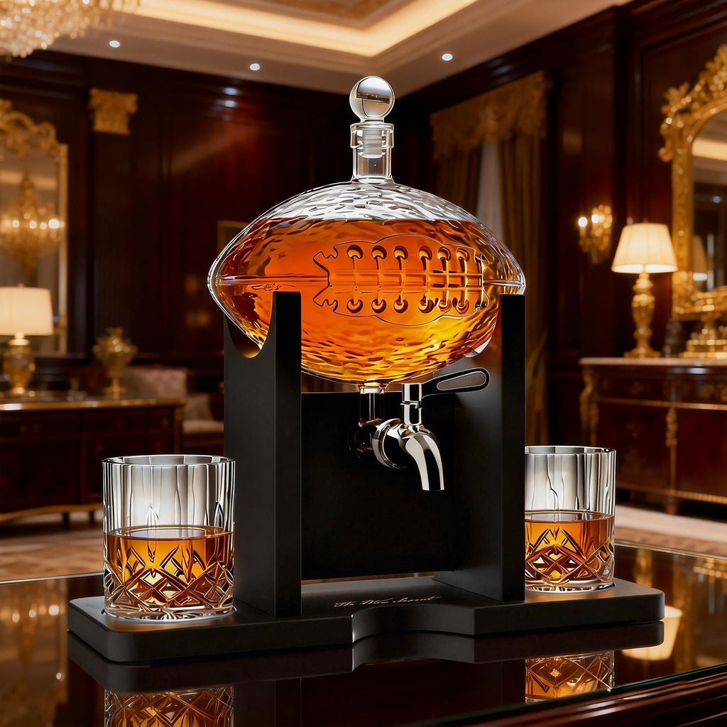 Football Decanter with 2 Whiskey & Wine Glasses & Chillers-3