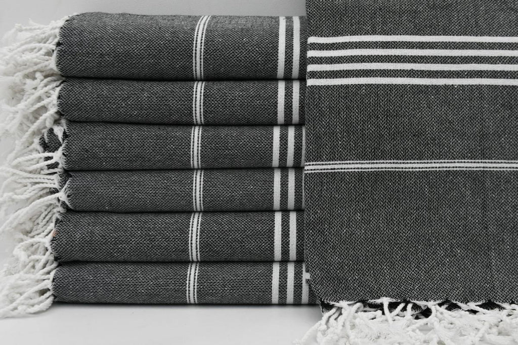 Black Monaco Turkish Towel – Lightweight Quick Dry Beach & Bath Towel, Luxury Turkish Cotton Spa Towel, Travel & Pool Towel-0