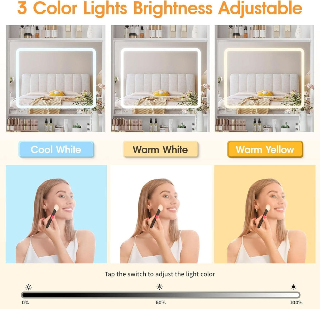 White Makeup Vanity Desk With High Capacity USB Charging-3