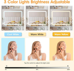 White Makeup Vanity Desk With High Capacity USB Charging-3