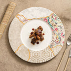 Silk Mosaic Porcelain Dinner Plate 11.25" Gold-Rimmed Kintsugi Style-1