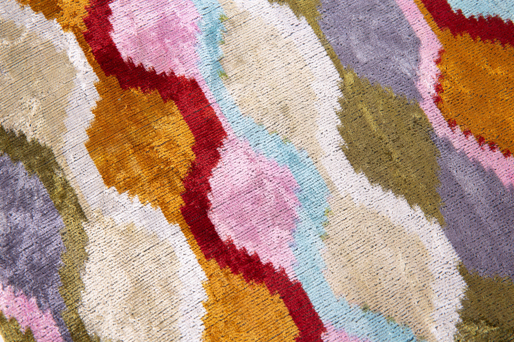 Handmade Velvet Throw Pillow - 16x16 Inches, Naturally Vegetable-Dyed, Premium Down Feather Insert - Multicolor Wave Pattern, Luxury Home Decor Accent