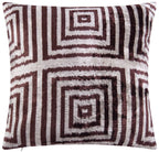 Handmade Velvet Throw Pillow - 16x16 Inches, Naturally Vegetable-Dyed, Premium Down Feather Insert - Brown and Beige Geometric Square Design, Luxury Home Decor Accent