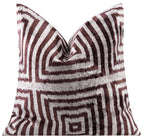 Handmade Velvet Throw Pillow - 16x16 Inches, Naturally Vegetable-Dyed, Premium Down Feather Insert - Brown and Beige Geometric Square Design, Luxury Home Decor Accent