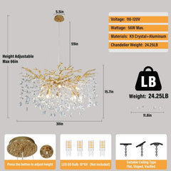 30 Inch Golden Crystal Raindrop Chandelier 10 Light-2