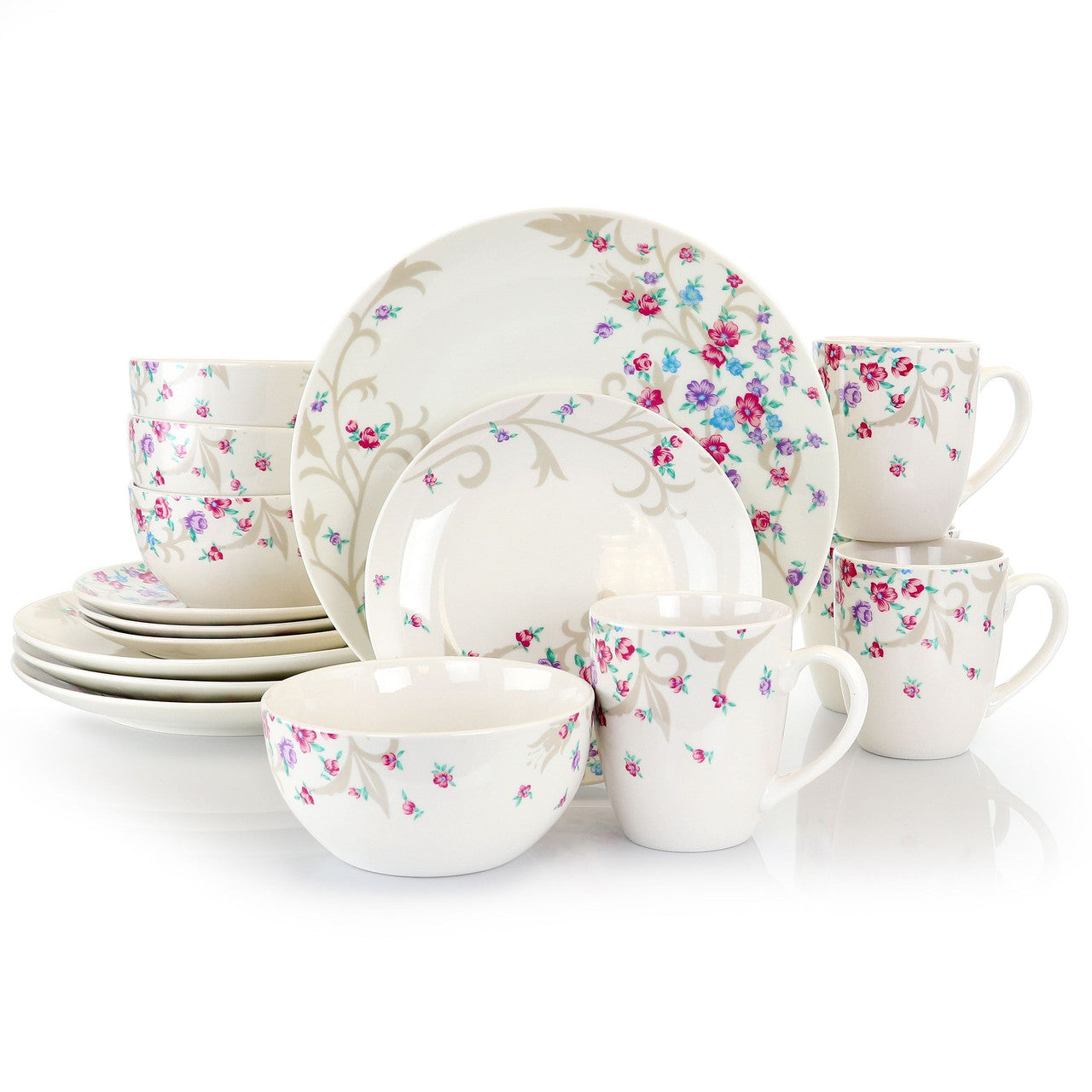 Gibson Home Floral Splash 16 Piece Round Fine Ceramic Dinnerware Set-0