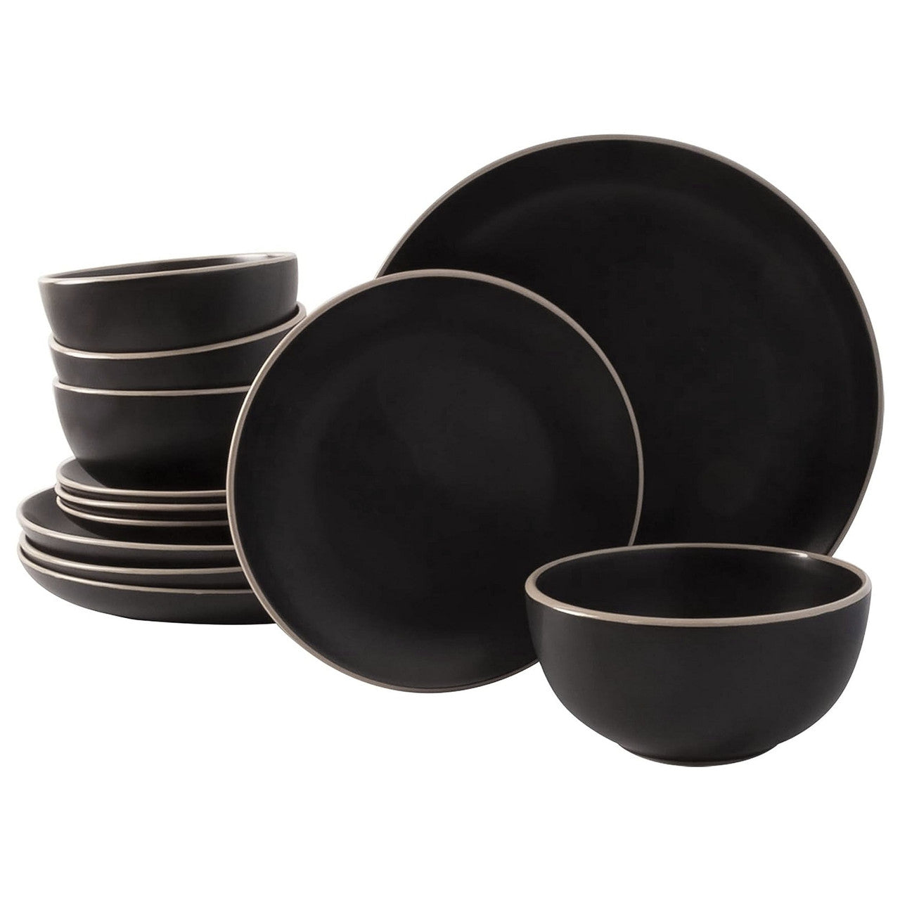 Gibson Home Rockaway 12 Piece Stoneware Dinnerware Set in Black-0