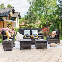 Outdoor Rattan Patio Furniture Set with Swivel Rockers-2