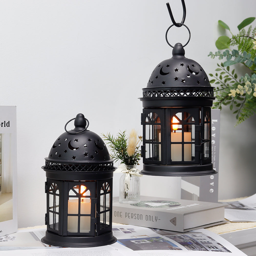 8.5'' H Metal Vintage Hanging Candle Holder Decorative Lanterns (Set of 2)-2