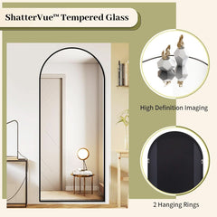 65x24Inch ExtraLarge Length Arched Floor Mirror Black-3