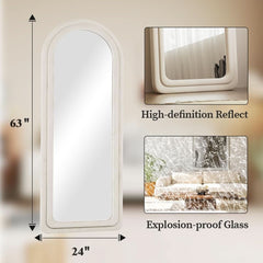 63 By 24 Inch Arched Full Length Freestanding Floor Mirror White-3