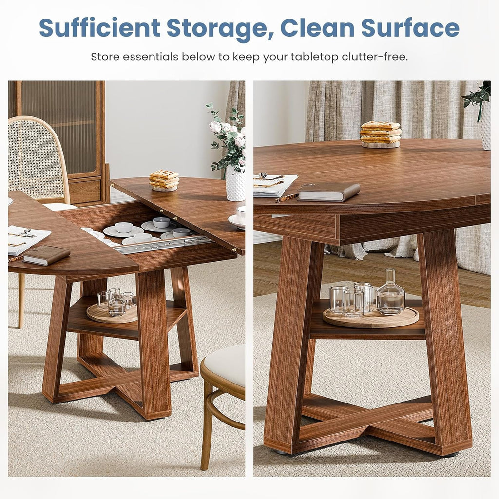 Chestnut Expandable Round Dining Table With Storage-2