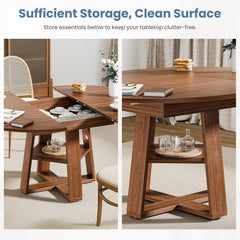Chestnut Expandable Round Dining Table With Storage-2