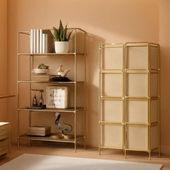 No Assembly Foldable Bookshelf 4 Tier Gold Bookcase-4