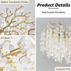 Gilded Capiz Shell Chandelier Crystalline Tree Branch-4