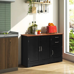 Buffet Credenza Console Table With Drawers In Oak Finish-1