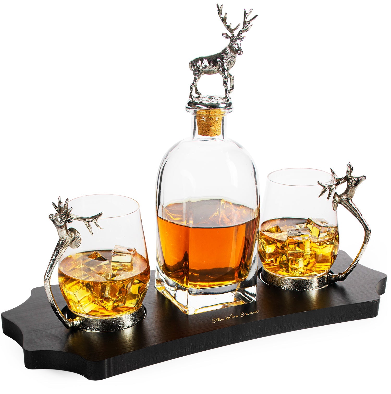 Stag Antler Decanter Set with 2 Stag Glasses - 750ml-0