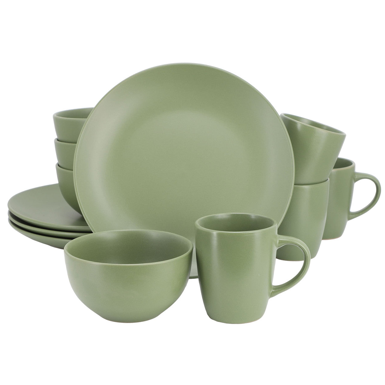Gibson Home Everyday Plus 12 Piece Round Stoneware Dinnerware Set in Green-0