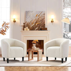 Ivory Barrel Chairs Boucle Living Room Duo Two Piece Set
