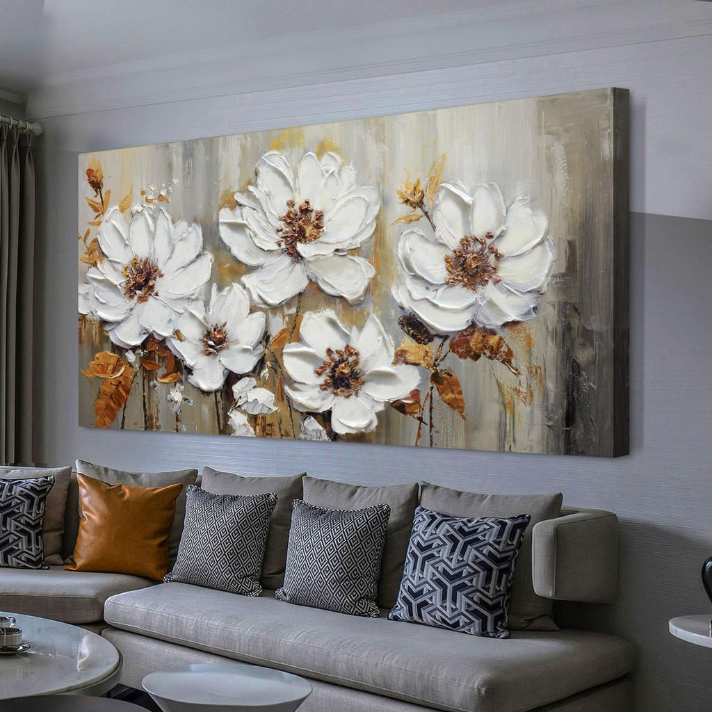 Premium Canvas Textured Floral Wall Art 58x29 Inches-1