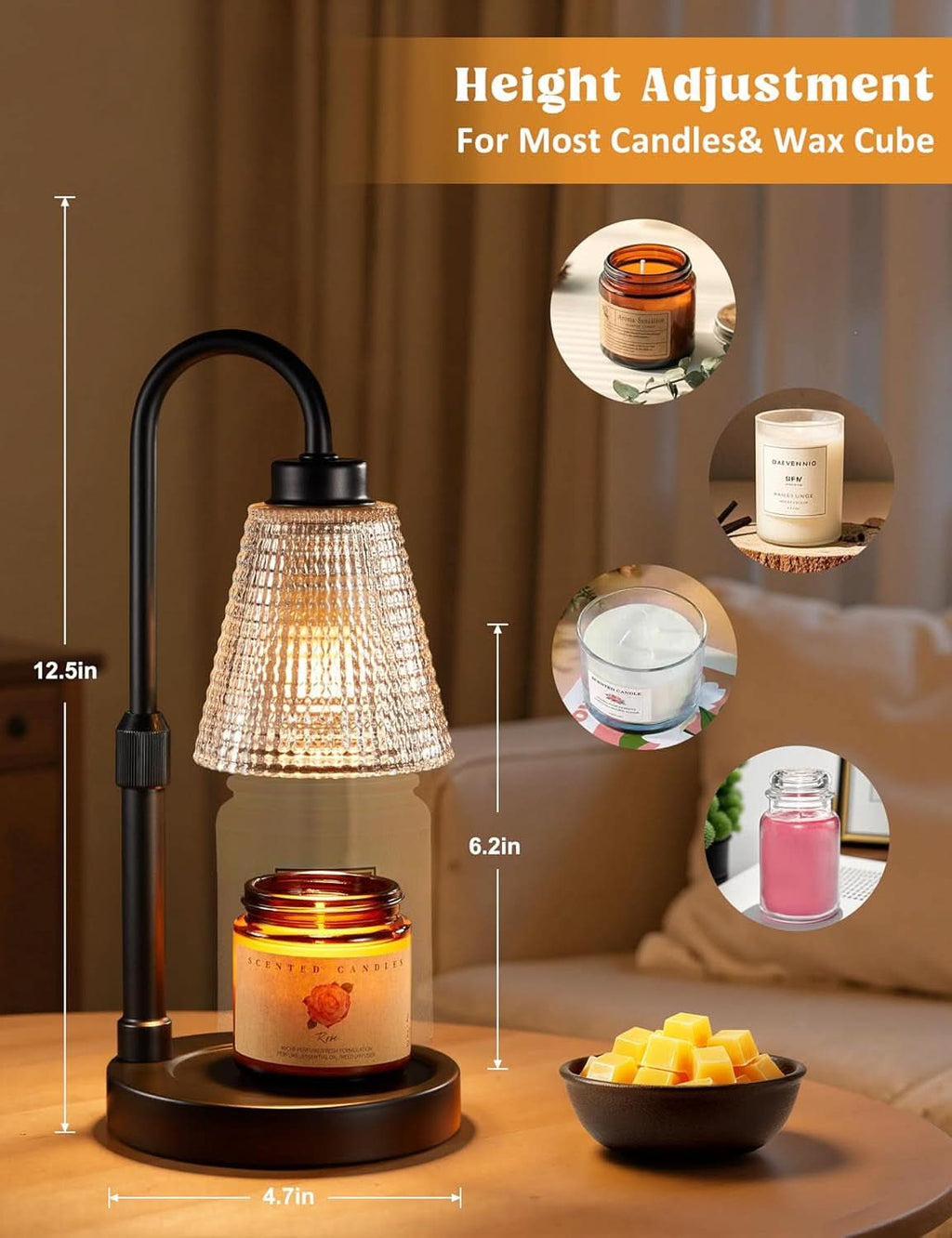 Black Dimmable Candle Warmer Lamp Programmable Timer